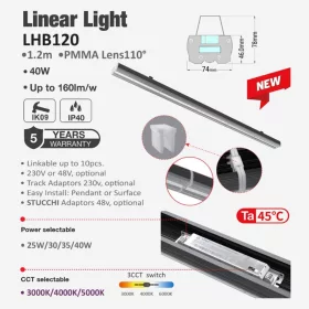 Ceiling/Wall LINEAR Light 40W 230VAC 3CCT Black