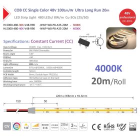   LS08-48CK4 • CC COB LED szalag - 480 LED/m-8mm 8W/m 48V 4000K