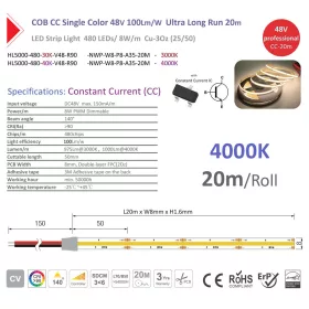  LS08-48CK4 • LEDsec • CC COB LED Strip-480LEDs/m-8mm 8W/m 