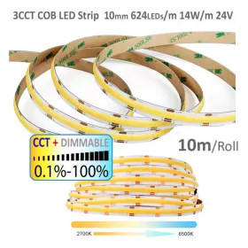   LS10-24CCT-14 • LEDsec • 3CCT COB LED Strip-624LEDs/m-10mm 5W+5W/m 