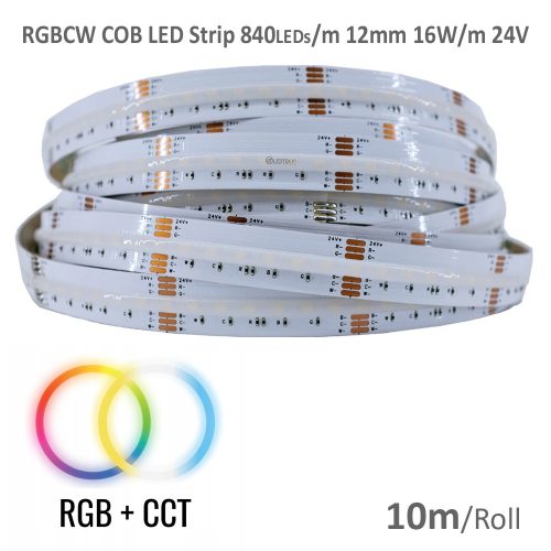 LS12-24RGBCW-16 • LEDsec • RGB+CCT COB LED Strip 12mm 16W/m 24V