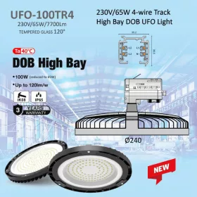   UFO-100-TR4 LEDsec UFO Track Light Φ240 230V 65W 7700Lm 4000K 120° Black