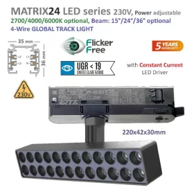   MATRIX24-TR4 LEDsec LED SPOT Track Light 22Cm 230V 16W 1600Lm Black