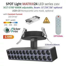 MATRIX24 LEDsec R LED Spot Light 22Cm 230V 16W 1600Lm Black