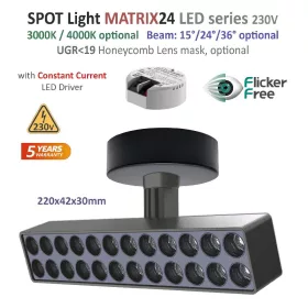 MATRIX24 LEDsec S LED Spot Light 22Cm 230V 16W 1600Lm Black