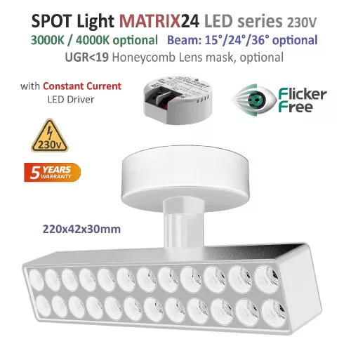 LEDsec S LED Spot Lámpa MATRIX24 15° 16W 450mA 3CCT 22Cm 230V 1600Lm Fehér