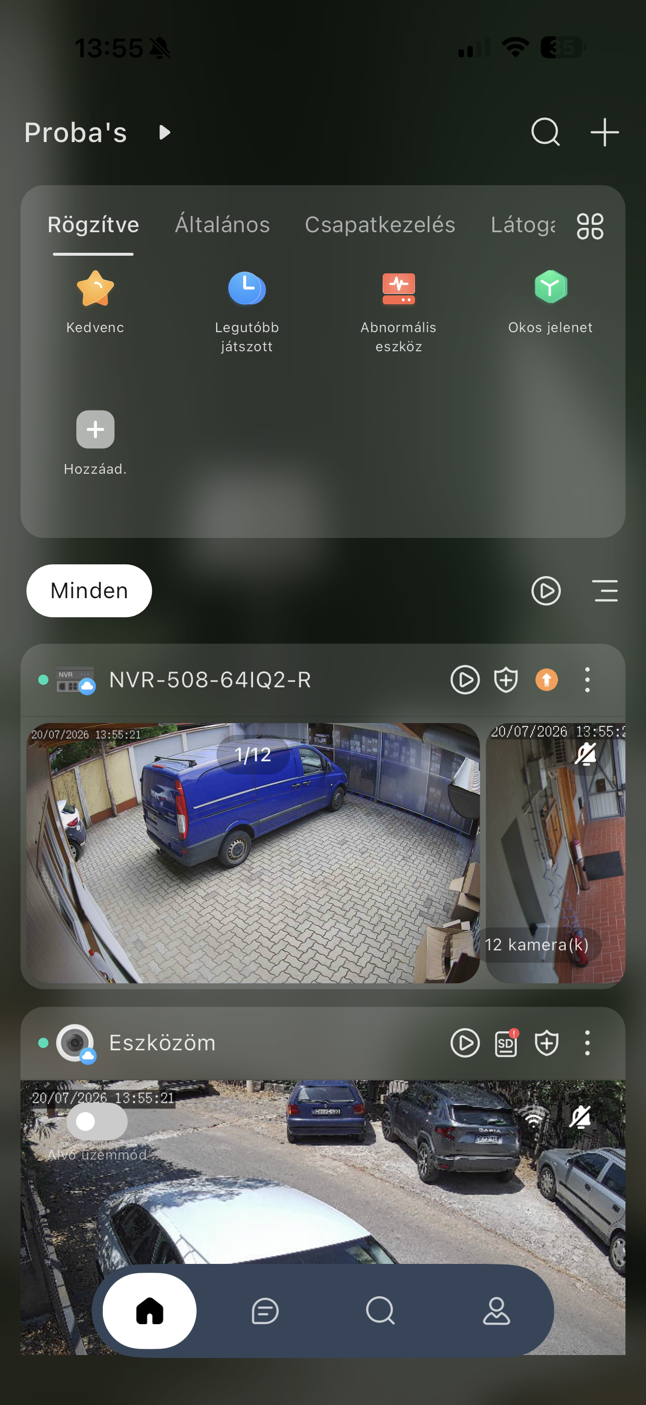 Selecting an IQ2 recorder in the Videosec Control Panel application
